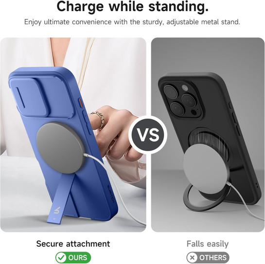 Suritch Flex Armor MagSafe Case iPhone 15 Pro Max with Camera Cover and Adjustable Kickstand - Starlight Blue