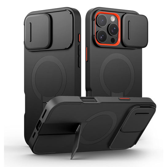 Suritch Flex Armor MagSafe Case iPhone 15 Pro with Camera Cover and Adjustable Kickstand - Black