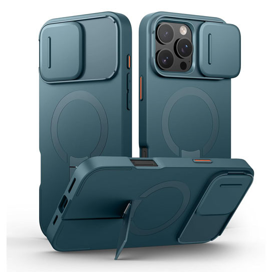 Suritch Flex Armor MagSafe Case iPhone 15 Pro with Camera Cover and Adjustable Kickstand - Lake Green