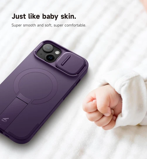 Suritch Flex Armor MagSafe Case iPhone 15 with Camera Cover and Adjustable Kickstand - Dark Purple