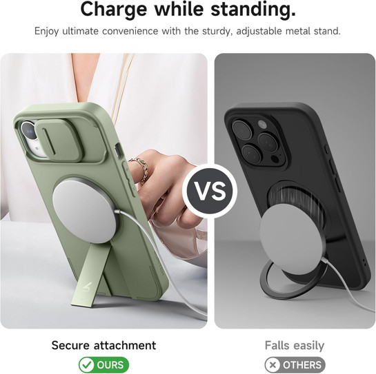 Suritch Flex Armor MagSafe Case iPhone 15 with Camera Cover and Adjustable Kickstand - Green