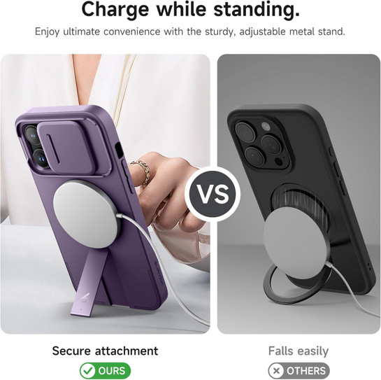 Suritch Flex Armor MagSafe Case iPhone 14 Pro Max with Camera Cover and Adjustable Kickstand - Dark Purple