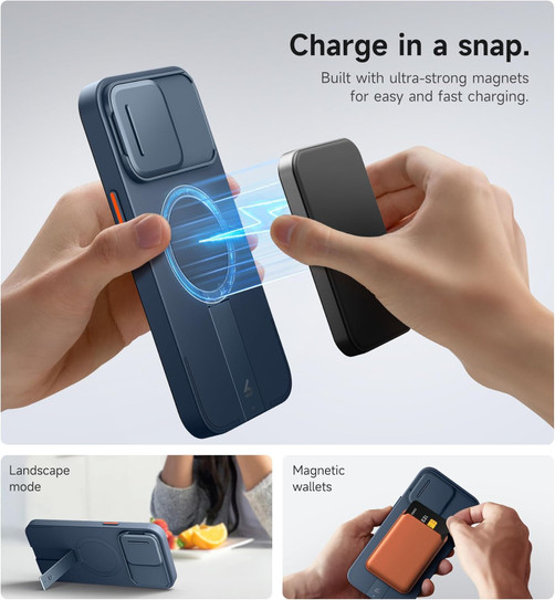 Suritch Flex Armor MagSafe Case iPhone 14 Pro Max with Camera Cover and Adjustable Kickstand - Blue