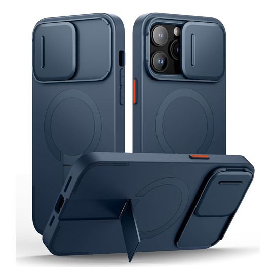 Suritch Flex Armor MagSafe Case iPhone 14 Pro with Camera Cover and Adjustable Kickstand - Blue