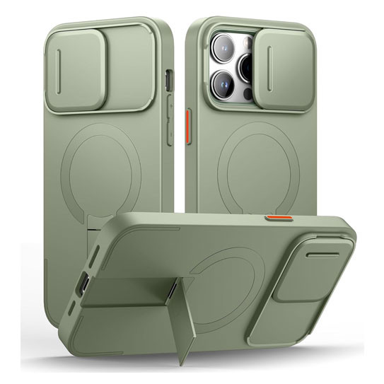 Suritch Flex Armor MagSafe Case iPhone 14 Pro with Camera Cover and Adjustable Kickstand - Green