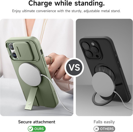 Suritch Flex Armor MagSafe Case iPhone 14 Pro with Camera Cover and Adjustable Kickstand - Green