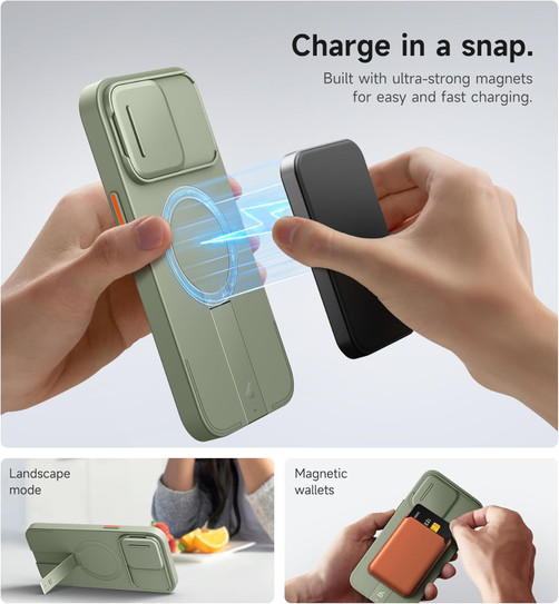 Suritch Flex Armor MagSafe Case iPhone 14 Pro with Camera Cover and Adjustable Kickstand - Green