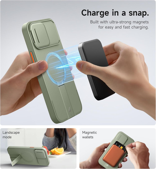 Suritch Flex Armor MagSafe Case iPhone 13 Pro Max with Camera Cover and Adjustable Kickstand - Green