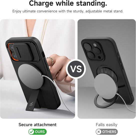 Suritch Flex Armor MagSafe Case iPhone 13 Pro with Camera Cover and Adjustable Kickstand - Black