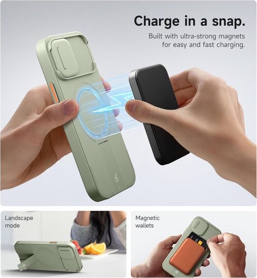 Suritch Flex Armor MagSafe Case iPhone 12/12 Pro with Camera Cover and Adjustable Kickstand - Green