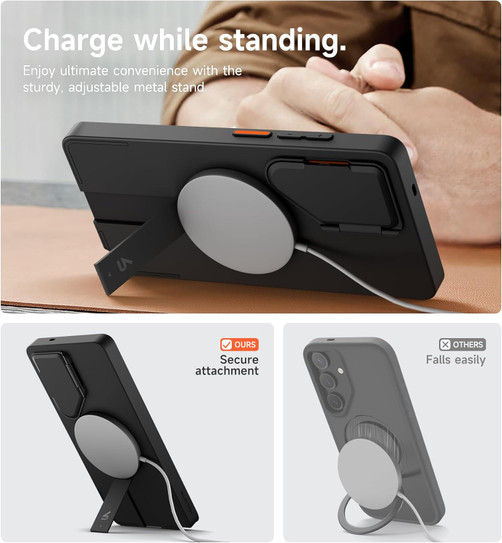 Suritch Flex Armor MagSafe Case Samsung Galaxy S26 Ultra with Camera Cover and Adjustable Metal Kickstand - Black