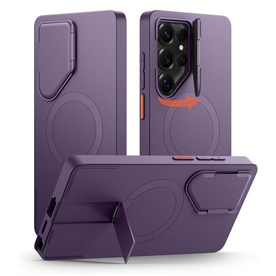 Suritch Flex Armor MagSafe Case Samsung Galaxy S25 Ultra with Camera Cover and Adjustable Metal Kickstand - Dark Purple