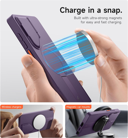 Suritch Flex Armor MagSafe Case Samsung Galaxy S25 Ultra with Camera Cover and Adjustable Metal Kickstand - Dark Purple