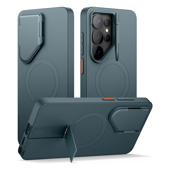 Suritch Flex Armor MagSafe Case Samsung Galaxy S25 Ultra with Camera Cover and Adjustable Metal Kickstand - Lake Green