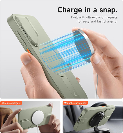 Suritch Flex Armor MagSafe Case Samsung Galaxy S25+ Plus with Camera Cover and Adjustable Metal Kickstand - Sage Green