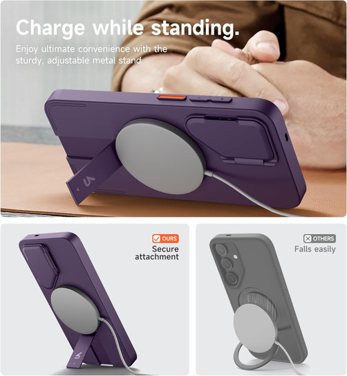 Suritch Flex Armor MagSafe Case Samsung Galaxy S25 with Camera Cover and Adjustable Metal Kickstand - Dark Purple