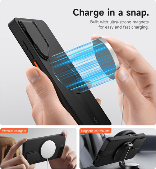 Suritch Flex Armor MagSafe Case Samsung Galaxy S24 Ultra with Camera Cover and Adjustable Metal Kickstand - Black