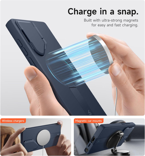 Suritch Flex Armor MagSafe Case Samsung Galaxy S24 Ultra with Camera Cover and Adjustable Metal Kickstand - Dark Blue