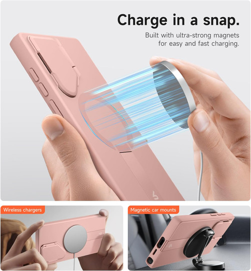 Suritch Flex Armor MagSafe Case Samsung Galaxy S24 Ultra with Camera Cover and Adjustable Metal Kickstand - Pink