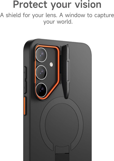 Suritch Flex Armor MagSafe Case Samsung Galaxy S24+ Plus with Camera Cover and Adjustable Metal Kickstand - Black