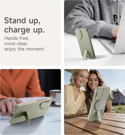Suritch Flex Armor MagSafe Case Samsung Galaxy S24+ Plus with Camera Cover and Adjustable Metal Kickstand - Sage Green