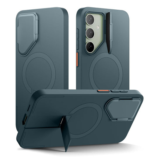 Suritch Flex Armor MagSafe Case Samsung Galaxy S24 with Camera Cover and Adjustable Metal Kickstand - Lake Green