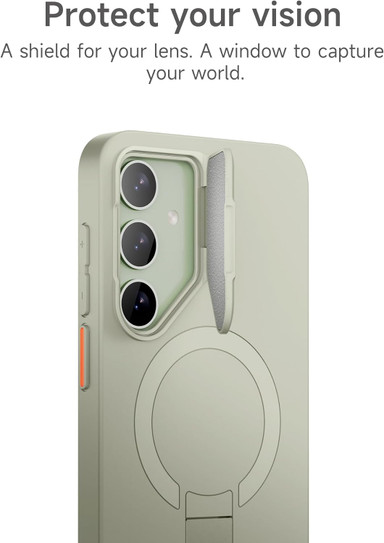 Suritch Flex Armor MagSafe Case Samsung Galaxy S24 with Camera Cover and Adjustable Metal Kickstand - Sage Green
