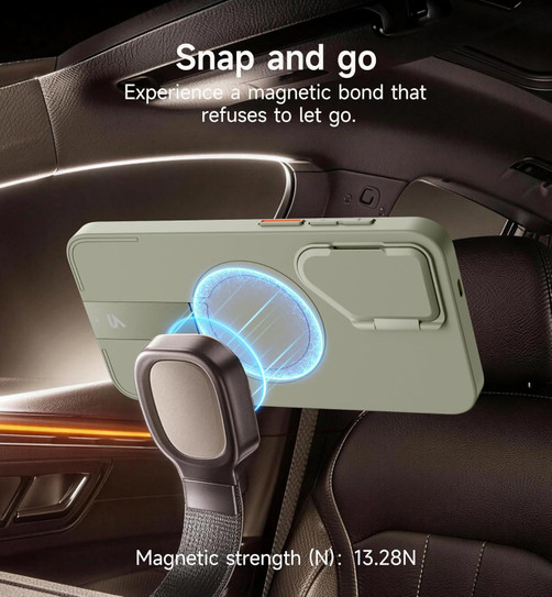Suritch Flex Armor MagSafe Case Samsung Galaxy S24 with Camera Cover and Adjustable Metal Kickstand - Sage Green