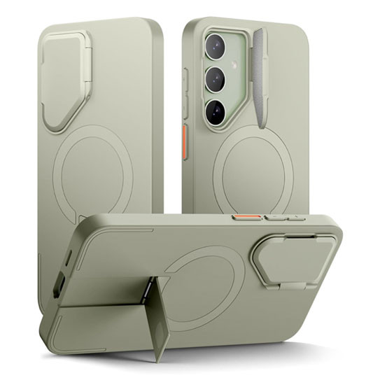 Suritch Flex Armor MagSafe Case Samsung Galaxy S24 FE with Camera Cover and Adjustable Metal Kickstand - Sage Green