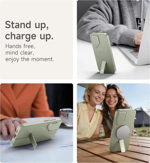 Suritch Flex Armor MagSafe Case Samsung Galaxy S24 FE with Camera Cover and Adjustable Metal Kickstand - Sage Green