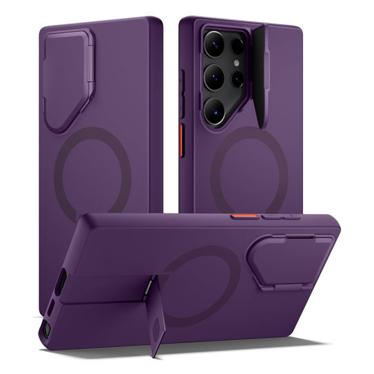 Suritch Flex Armor MagSafe Case Samsung Galaxy S23 Ultra with Camera Cover and Adjustable Metal Kickstand - Dark Purple