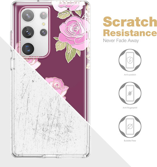 Suritch Dual-Layer Protection Case Samsung Galaxy S23 Ultra with Built-in Screen Protector - Pink Rose