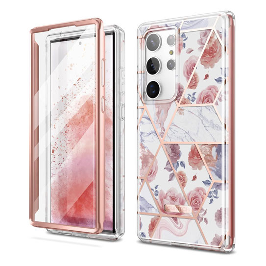 Suritch Dual-Layer Protection Case Samsung Galaxy S23 Ultra with Built-in Screen Protector - Rose Marble