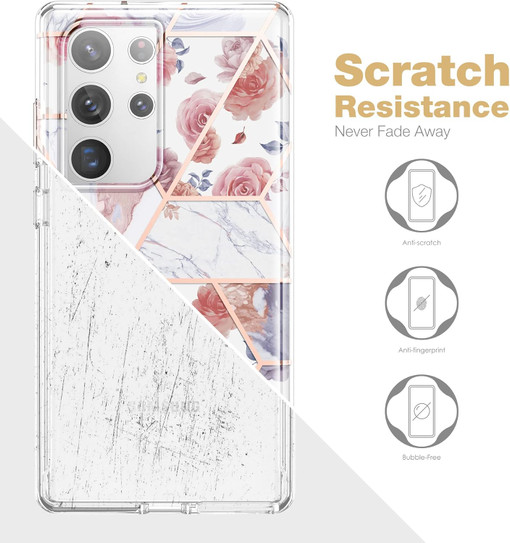 Suritch Dual-Layer Protection Case Samsung Galaxy S23 Ultra with Built-in Screen Protector - Rose Marble