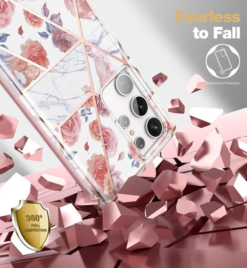 Suritch Dual-Layer Protection Case Samsung Galaxy S23 Ultra with Built-in Screen Protector - Rose Marble