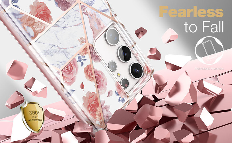 Suritch Dual-Layer Protection Case Samsung Galaxy S23 Ultra with Built-in Screen Protector - Rose Marble
