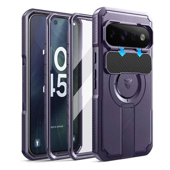 Dexnor Rugged Armor Case Google Pixel 11 Pro XL with Camera Cover Kickstand - Purple
