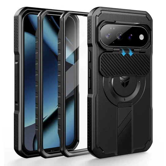 Dexnor Rugged Armor Case Google Pixel 11/11 Pro with Flip Camera Cover - Black