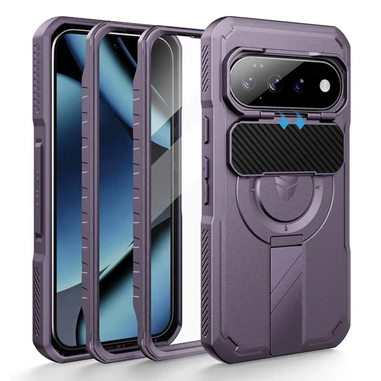 Dexnor Rugged Armor Case Google Pixel 11/11 Pro with Flip Camera Cover - Purple
