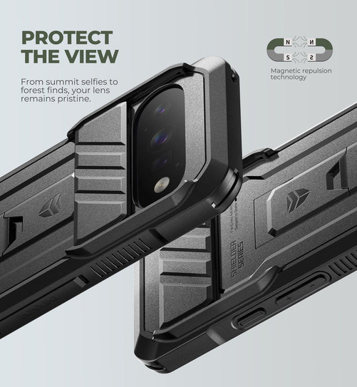 Dexnor Rugged Armor Case Google Pixel 11/11 Pro with Slide Flip Camera Cover - Black