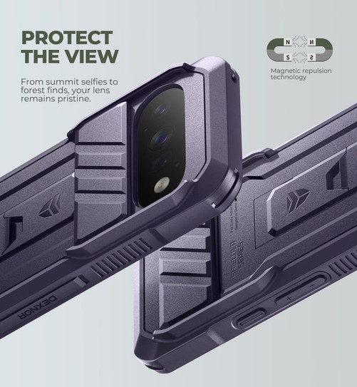 Dexnor Rugged Armor Case Google Pixel 11/11 Pro with Slide Flip Camera Cover - Purple