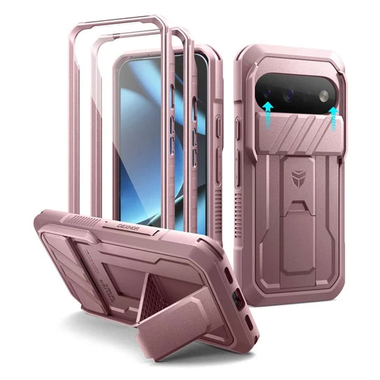 Dexnor Rugged Armor Case Google Pixel 11/11 Pro with Slide Flip Camera Cover - Pink