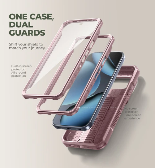 Dexnor Rugged Armor Case Google Pixel 11/11 Pro with Slide Flip Camera Cover - Pink