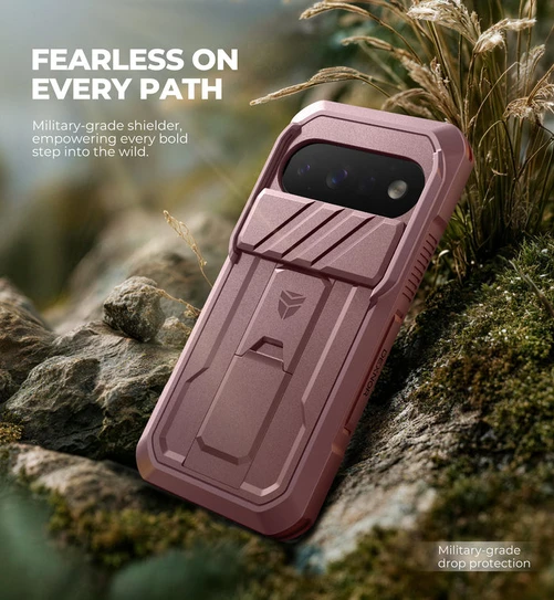 Dexnor Rugged Armor Case Google Pixel 11/11 Pro with Slide Flip Camera Cover - Pink