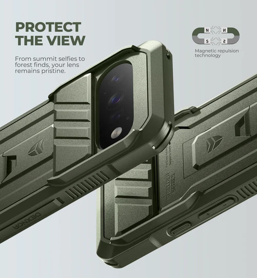 Dexnor Rugged Armor Case Google Pixel 11/11 Pro with Slide Flip Camera Cover - Green