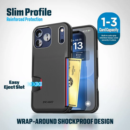 Encased Cache with Built-in Card Holder Slot Case iPhone 18 Pro Max - Black