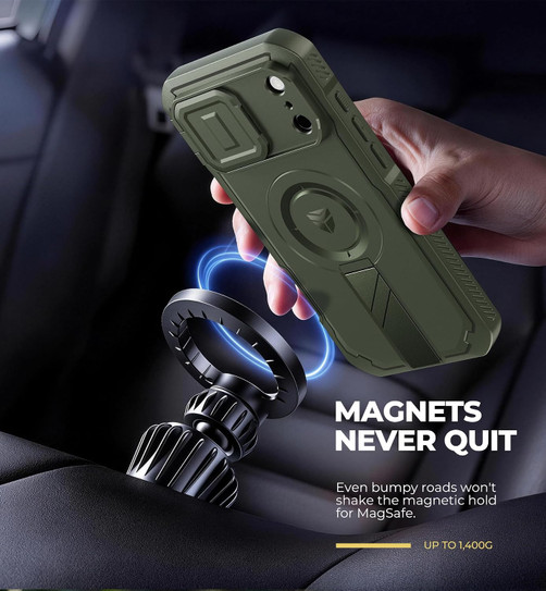 Dexnor Rugged Armor MagSafe Case iPhone 18 Pro Max/17 Pro Max With Flip Camera Cover & Screen Protector - Green