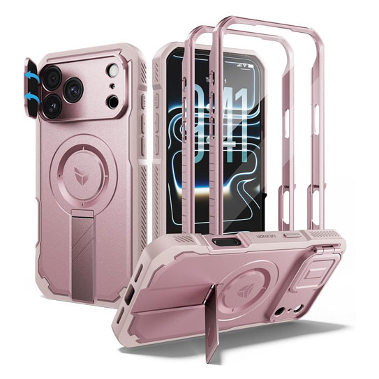 Dexnor Rugged Armor MagSafe Case iPhone 18 Pro Max/17 Pro Max With Flip Camera Cover & Screen Protector - Pink