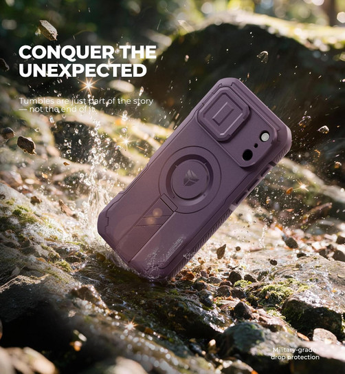 Dexnor Rugged Armor MagSafe Case iPhone 18 Pro/ 17 Pro With Flip Camera Cover & Screen Protector - Purple