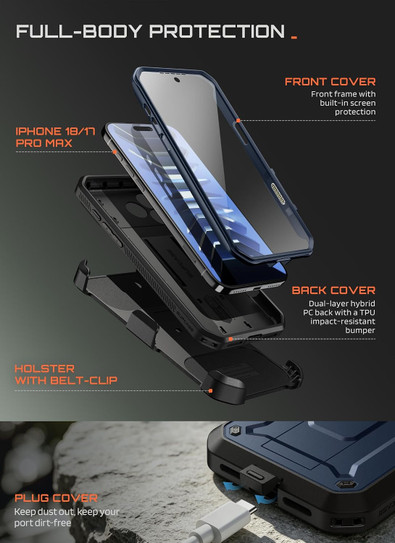 Supcase UB Pro MagSafe Case iPhone 18 Pro /17 Pro with Screen Protector - Azure